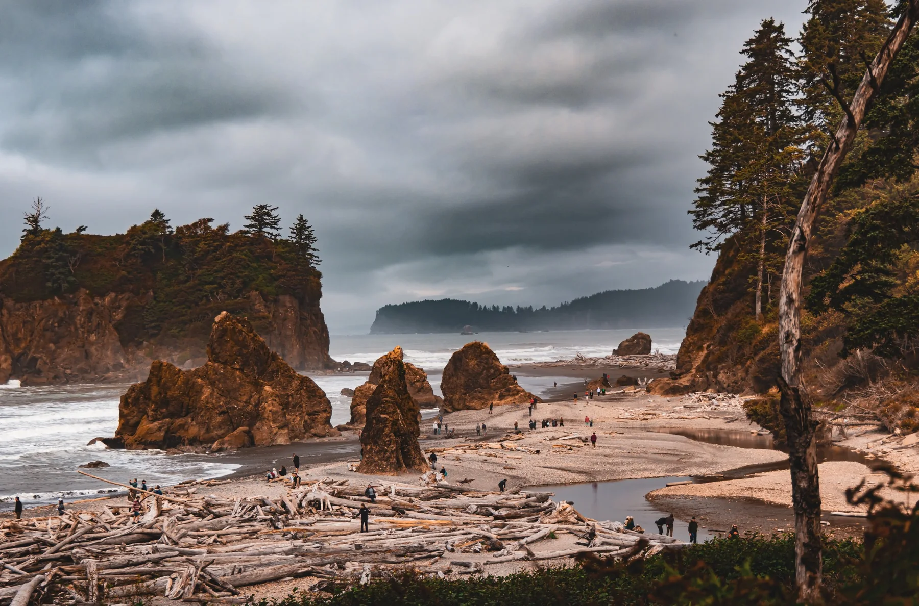 Rocky coast under dark clouds