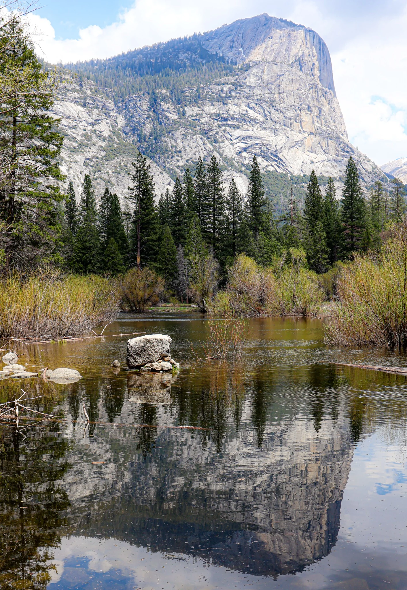 Yosemite mountain reflected in calm water